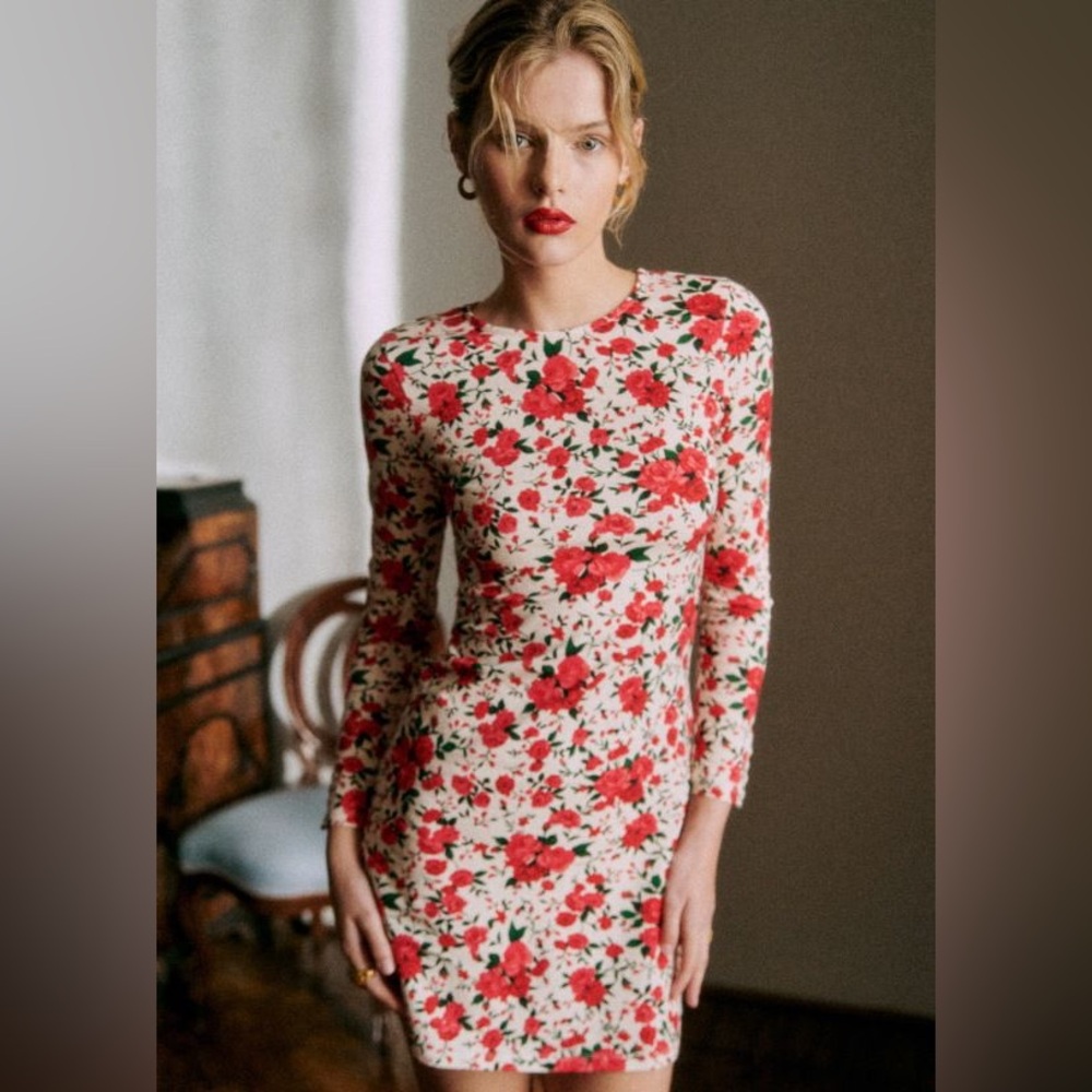 Sezane Divia dress cream red roses NWT new with tags size medium M